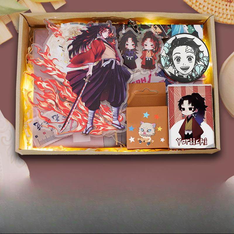 Demon Slayer Demon Anime Villains Gift Set – Douma, Akaza, Muzan, Kokushibo Badge, Notebook & Keychain Bundle for Fans