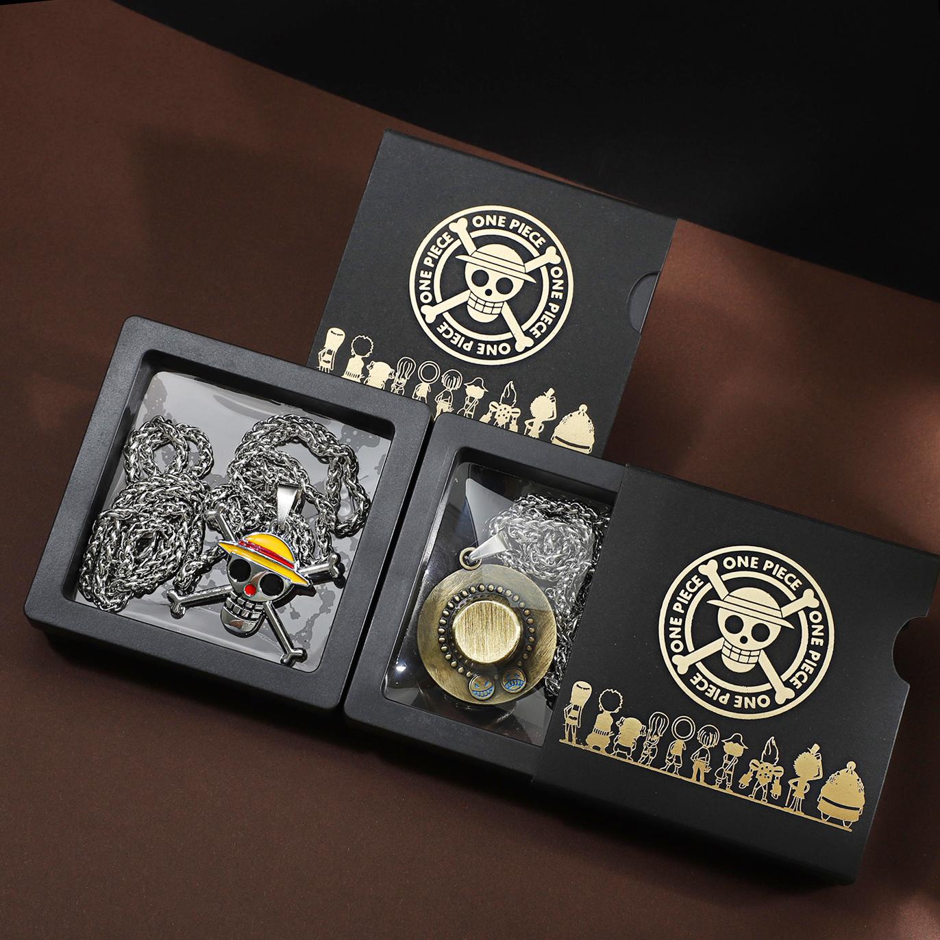 One Piece Luffy & Ace Necklace - Unisex Gold Pendant with Straw Hat, Anime Jewelry Accessory, Collectible Charm