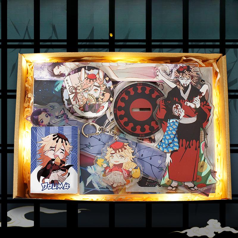 Demon Slayer Demon Anime Villains Gift Set – Douma, Akaza, Muzan, Kokushibo Badge, Notebook & Keychain Bundle for Fans