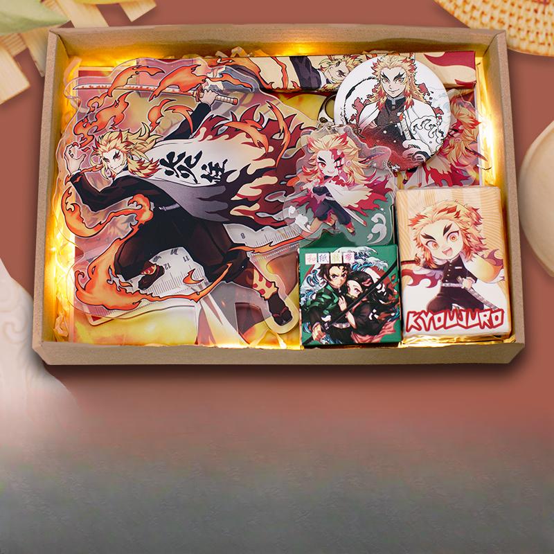 Demon Slayer Demon Anime Villains Gift Set – Douma, Akaza, Muzan, Kokushibo Badge, Notebook & Keychain Bundle for Fans