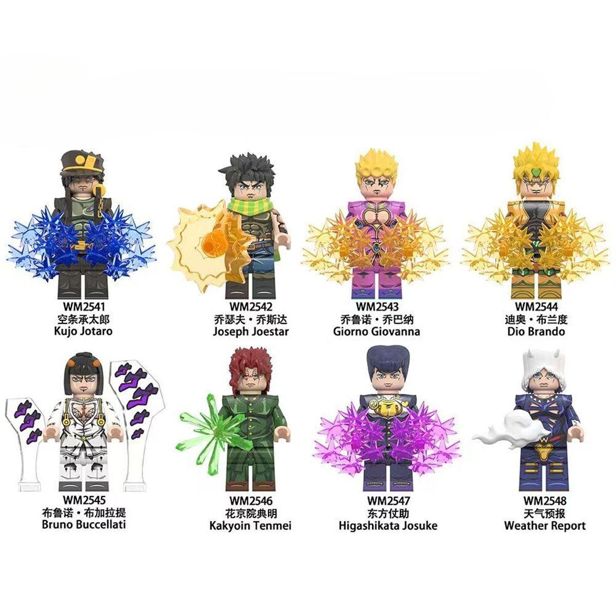 JoJo Anime-Inspired Brick Figures – Jotaro, Jolyne, Giorno, Kakyoin Collectible Building Toy Figure Set