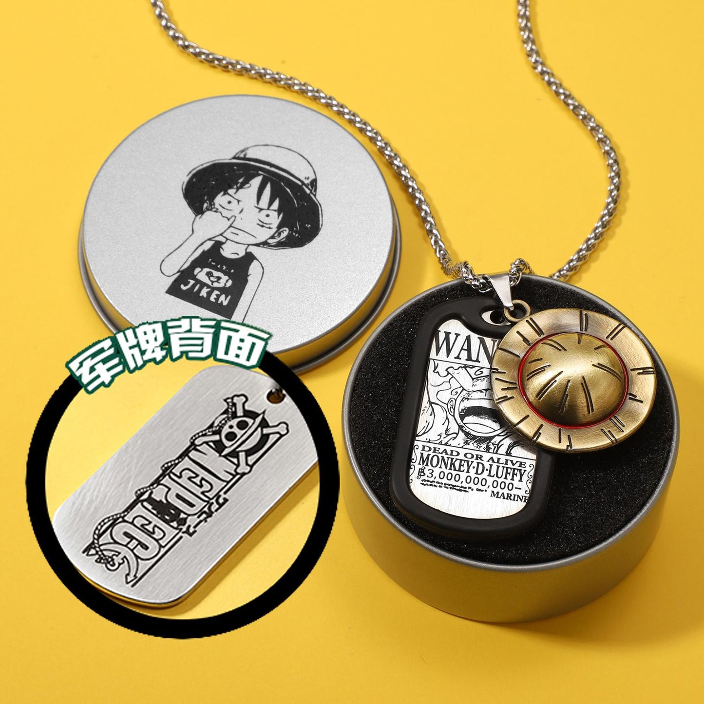 One Piece Luffy & Ace Necklace - Unisex Gold Pendant with Straw Hat, Anime Jewelry Accessory, Collectible Charm