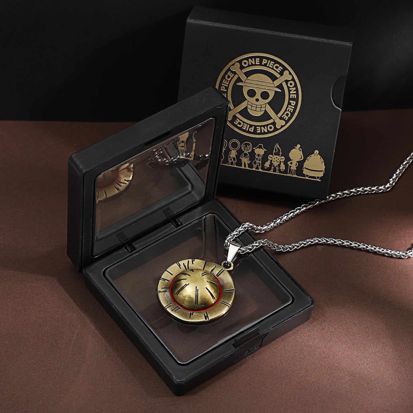One Piece Luffy & Ace Necklace - Unisex Gold Pendant with Straw Hat, Anime Jewelry Accessory, Collectible Charm