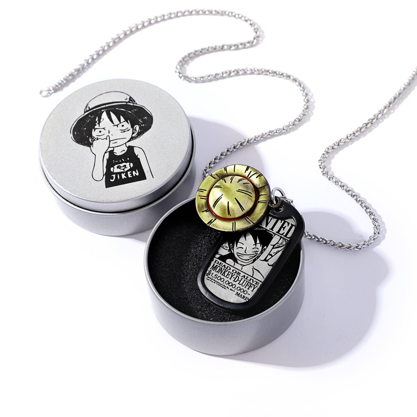One Piece Luffy & Ace Necklace - Unisex Gold Pendant with Straw Hat, Anime Jewelry Accessory, Collectible Charm