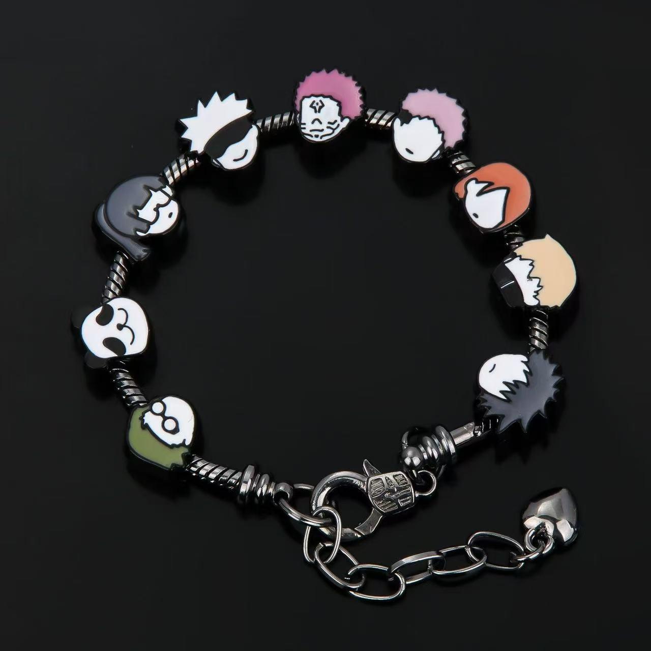 Jujutsu Kaisen Character Bead Bracelet – Gojo Satoru, Yuji Itadori, Ryomen Sukuna, Fushiguro Megumi Metal DIY Charm Wristband, Anime Gift for Fans