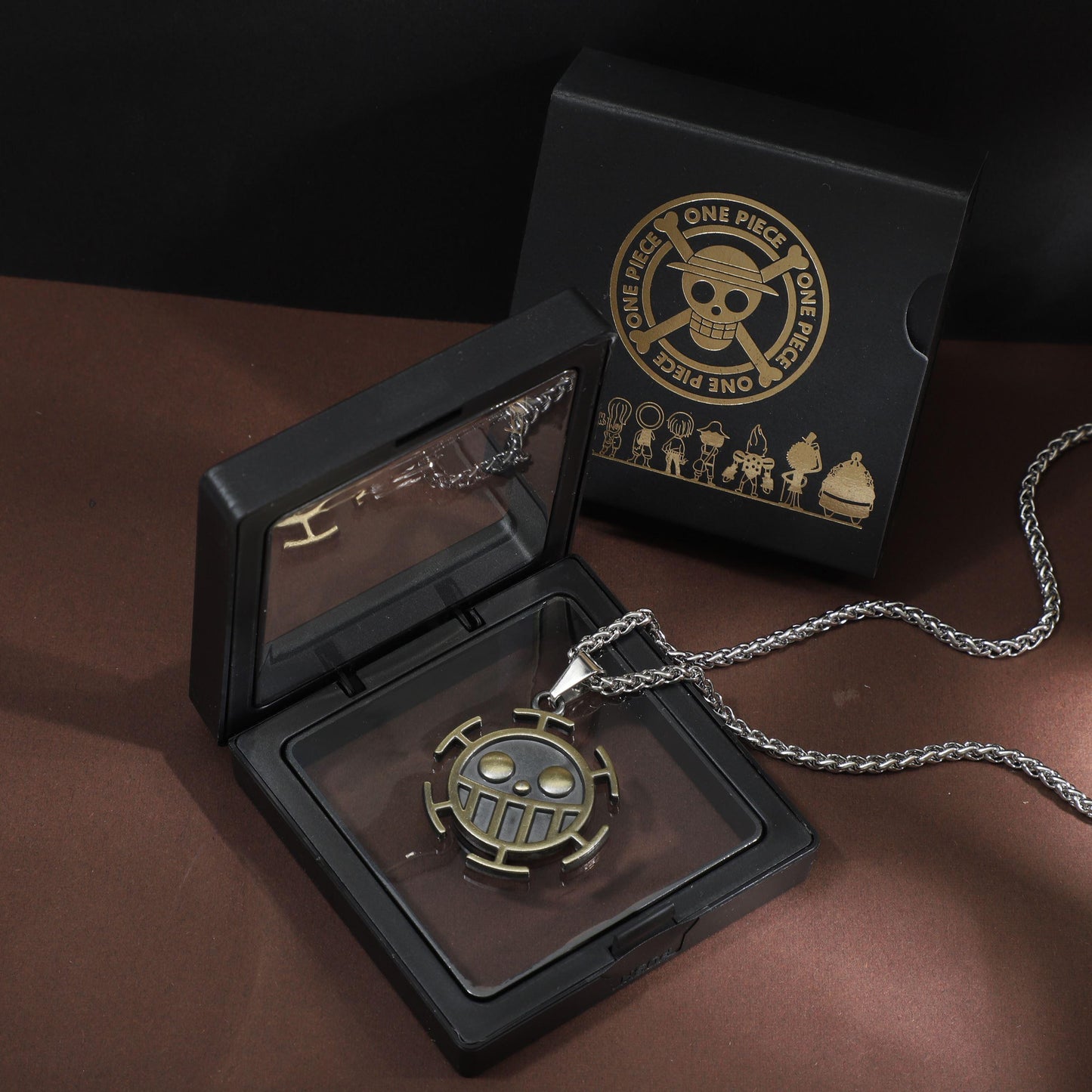 One Piece Luffy & Ace Necklace - Unisex Gold Pendant with Straw Hat, Anime Jewelry Accessory, Collectible Charm