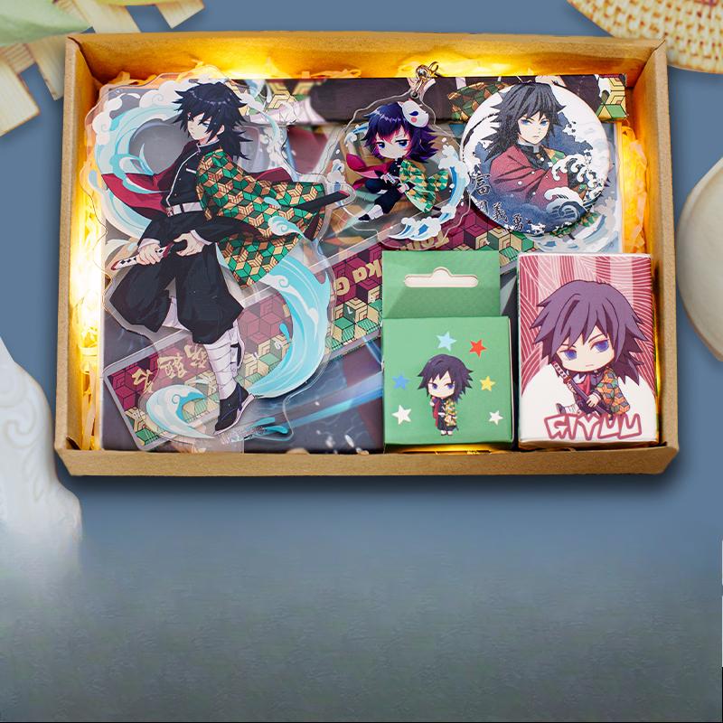 Demon Slayer Demon Anime Villains Gift Set – Douma, Akaza, Muzan, Kokushibo Badge, Notebook & Keychain Bundle for Fans