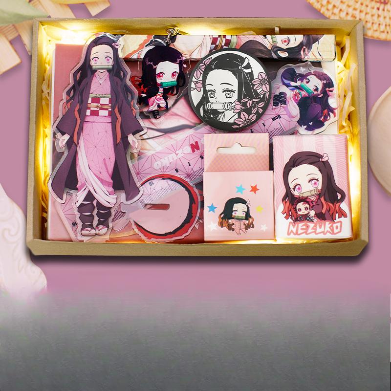 Demon Slayer Demon Anime Villains Gift Set – Douma, Akaza, Muzan, Kokushibo Badge, Notebook & Keychain Bundle for Fans