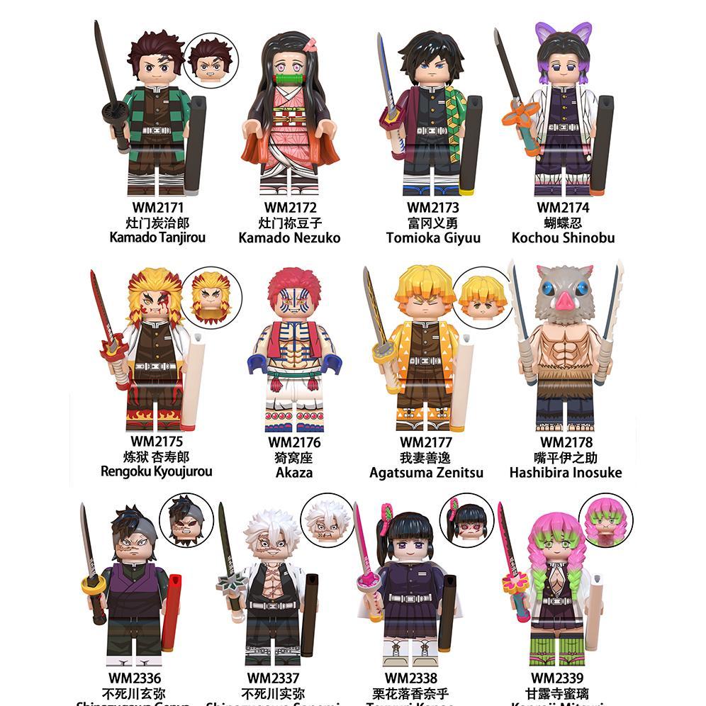 Demon Slayer: Kimetsu no Yaiba Mini Building Block Figure Set – Tanjiro, Akaza, Kokushibo Block Toy Figures
