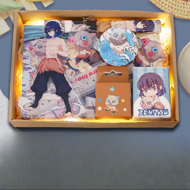 Demon Slayer Demon Anime Villains Gift Set – Douma, Akaza, Muzan, Kokushibo Badge, Notebook & Keychain Bundle for Fans