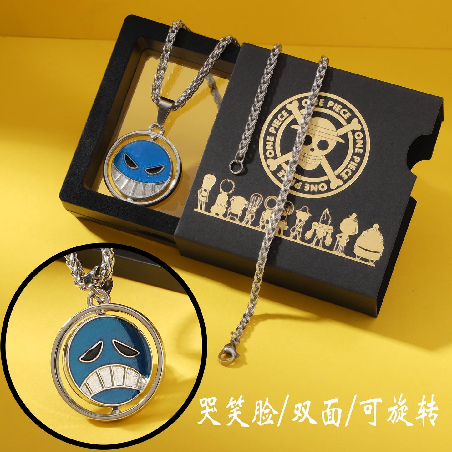 One Piece Luffy & Ace Necklace - Unisex Gold Pendant with Straw Hat, Anime Jewelry Accessory, Collectible Charm