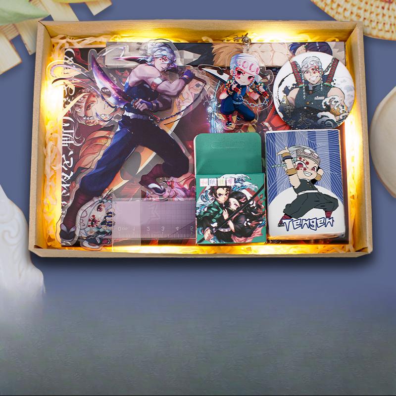 Demon Slayer Demon Anime Villains Gift Set – Douma, Akaza, Muzan, Kokushibo Badge, Notebook & Keychain Bundle for Fans