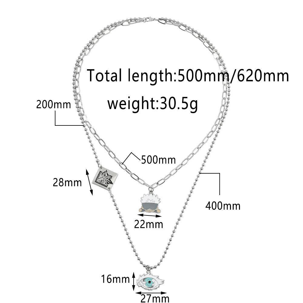 Jujutsu Kaisen Satoru Gojo Double Pendant Necklace – Teacher Portrait & Six Eyes Anime Jewelry Gift