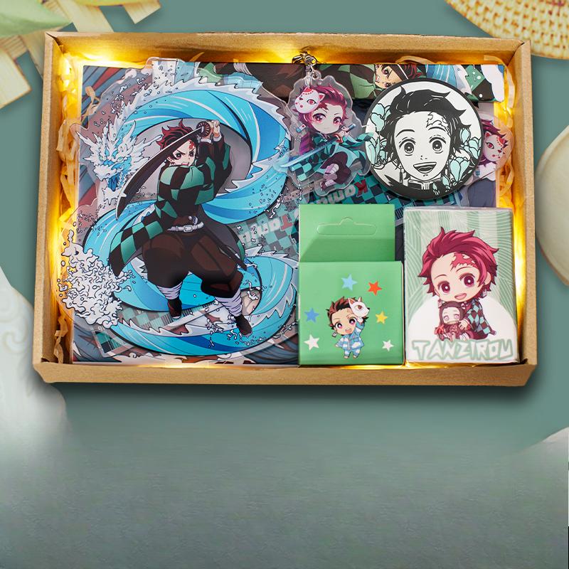 Demon Slayer Demon Anime Villains Gift Set – Douma, Akaza, Muzan, Kokushibo Badge, Notebook & Keychain Bundle for Fans