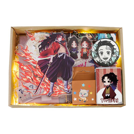 Demon Slayer Demon Anime Villains Gift Set – Douma, Akaza, Muzan, Kokushibo Badge, Notebook & Keychain Bundle for Fans