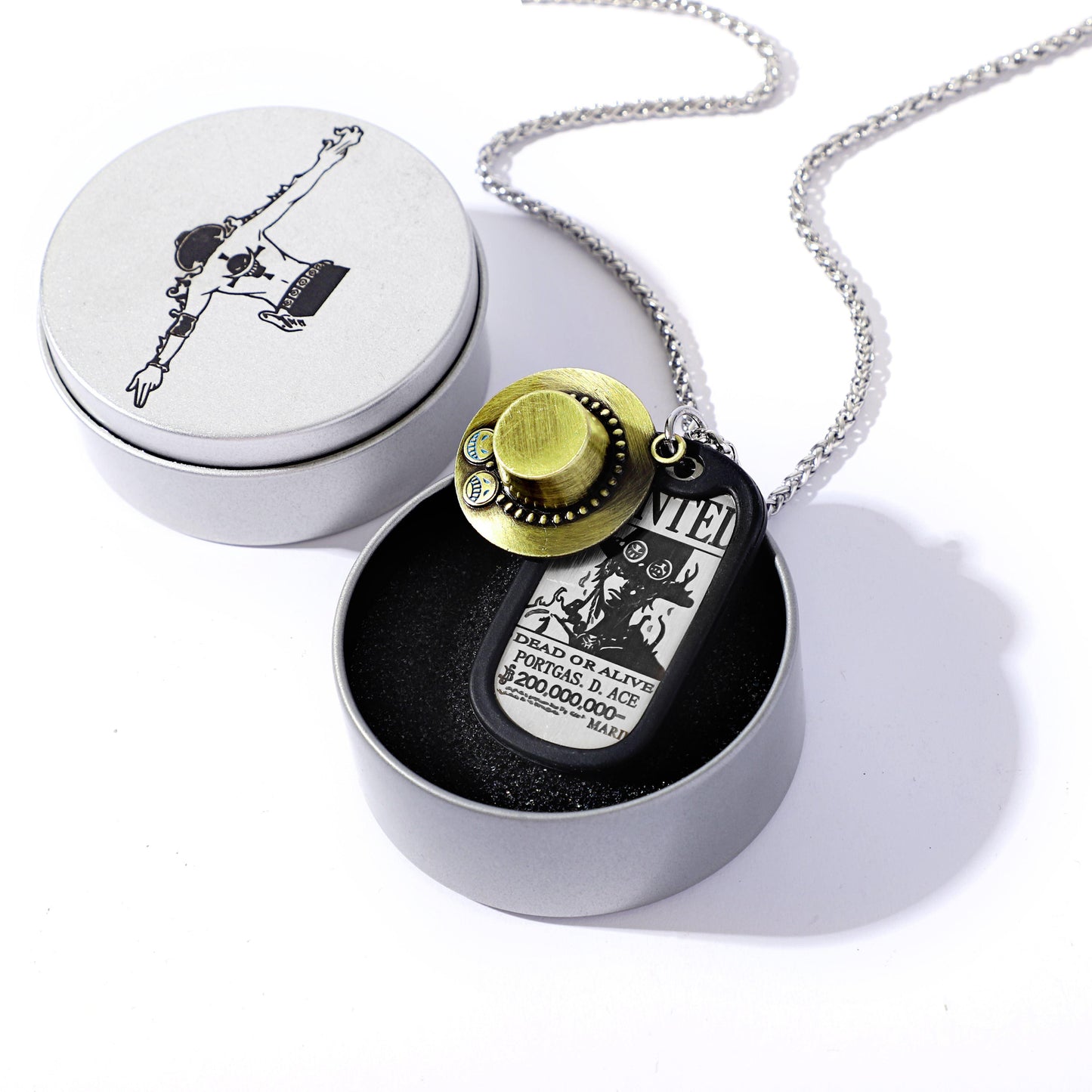 One Piece Luffy & Ace Necklace - Unisex Gold Pendant with Straw Hat, Anime Jewelry Accessory, Collectible Charm