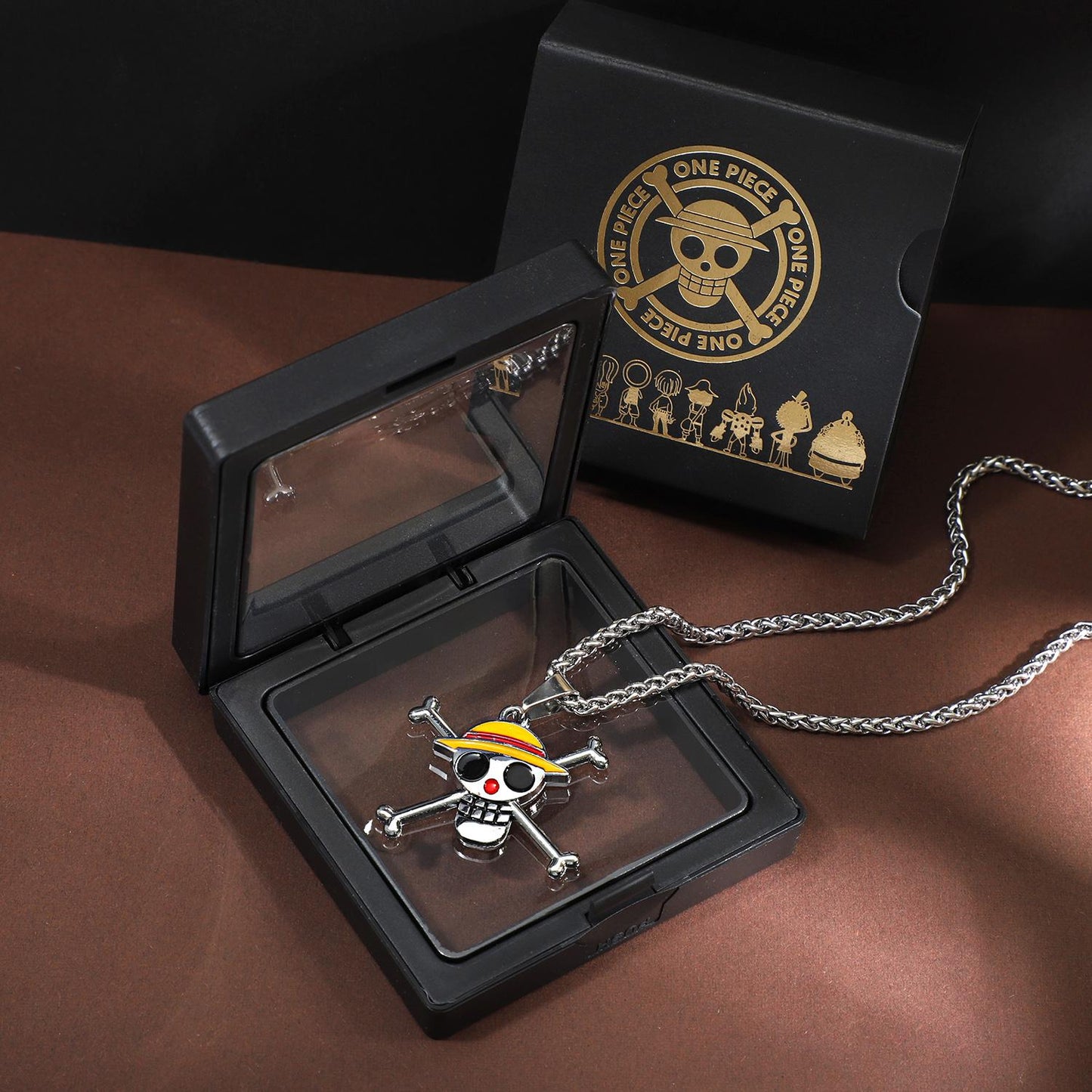One Piece Luffy & Ace Necklace - Unisex Gold Pendant with Straw Hat, Anime Jewelry Accessory, Collectible Charm